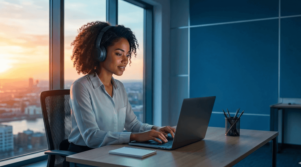 Professionnelle en formation à distance sur ordinateur